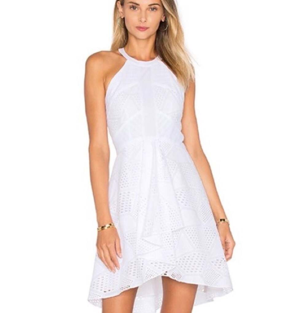 Amanda Uprichard White Eyelet Halter High-Low Dress Size S